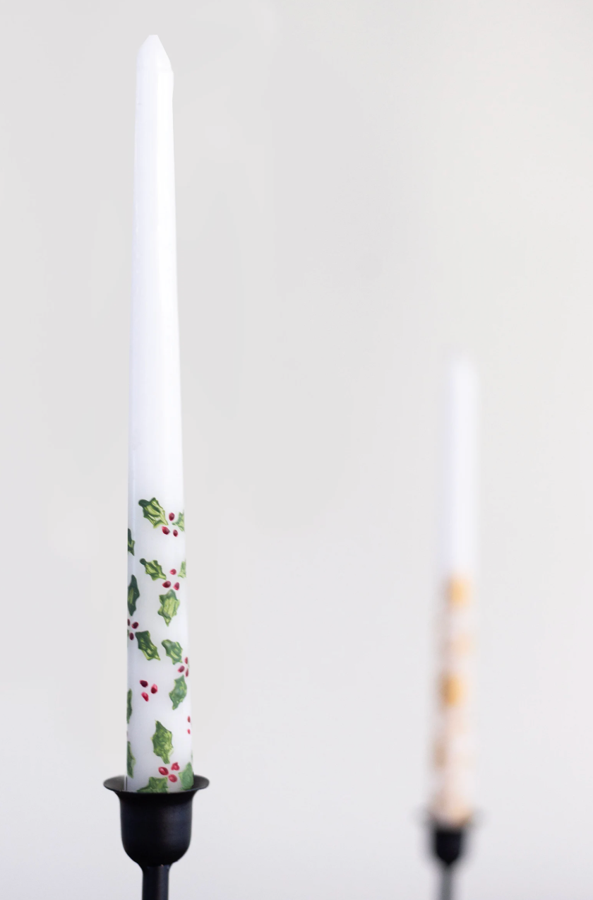Holly Taper Candle