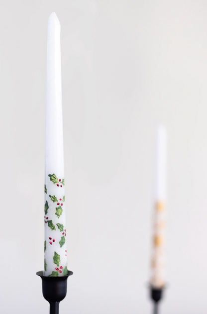 Holly Taper Candle
