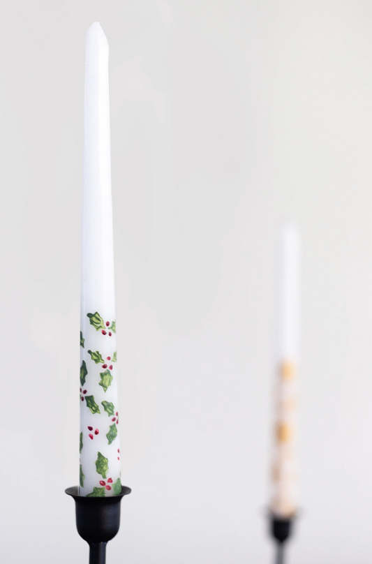 Holly Taper Candle